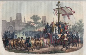 Reprezentace Carroccia, velkého vozíku nesoucího městské znaky a kolem kterého se shromažďovaly milice obcí Pádské nížiny, vynalezené Archeveque Milana Ariberta (Ariberto) v roce 1037 během obléhání města císařem Konrádem II. od Unknown artist