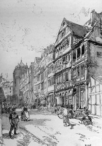 Zastoupení Židovské ulice ve Frankfurtu, rodišti Rothschildů. Gravírování do „“The Illustrous World““ od Unknown artist
