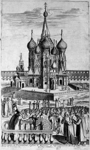 Znázornění kostela Nejsvětější Trojice v Moskvě na rytině ze 17. století. od Unknown artist