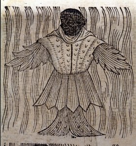 Znázornění mořského mnicha, imaginární ryby a mořské příšery. Rytina z „Prodigiorum ac ostentorum chronicon“ od Conrada Lycosthena (Konrad Wolffhart od Unknown artist