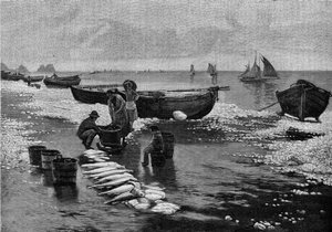 Návrat rybářů na stávku na Belle Isle (Belle-Isle) v Bretani. Rytina do „“Le Journal de la jeunesse““ od Unknown artist