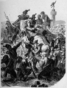 Revoluce 1848: "" Arcibiskup Denis Affre (1793-1848) zraňuje a nosí na nosítkách v roce 1848." od Unknown artist