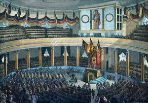 Revoluce 1848 - 1849: Německé národní shromáždění v kostele svatého Pavla ve Frankfurtu nad Mohanem - kolorovaná dřevorytina