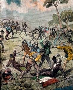 Risorgimento: "" Italský revolucionář Carlo Pisacane (1818-1857) je napaden rolníky v Sapri dne 28. 6. 1857"" Rytina Soukromá sbírka od Unknown artist