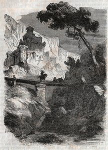 Rodomont poražen Bradamantem - rytina z roku 1851 z „“Zuřivého Rolanda““ (Orlando furioso) (16. století) od Ludovica Ariosta, známého jako Ariosto – vydání přeložené z italštiny hrabětem z Tressanu a vydané Gustavem Harvardem 1851 od Unknown artist