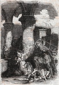 Rodomontský masakr les habitatnts de Paris – rytina z roku 1851 z „“Roland furieux““ (Orlando furioso) (16. století) od Ludovica Ariosta, známého jako Ariosto – vydání přeložené z italštiny hrabětem z Tressanu a vydané Gustavem Harvardem 185 od Unknown artist