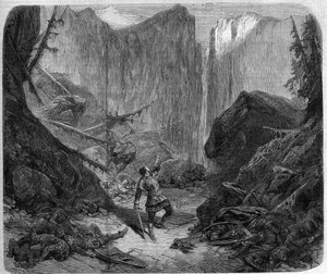 Roland troubí na roh v bitvě u Roncesvaux 15. srpna 778. Kresba Alphonse de Neuville (1836-1885) k opeře „Roland a Roncesvaux“ (IV. dějství, scéna 1) Augusta Mermeta (1810-1889). Paříž, Divadlo Imperial de l