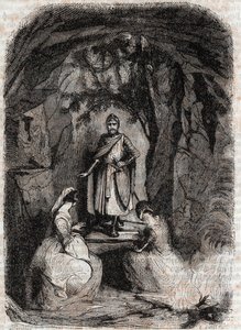 Roland vidí Isabelle v jeskyni – rytina z roku 1851 z „“Zuřivého Rolanda““ (Orlando furioso) (16. století) od Ludovica Ariosta, známého jako Ariosta – vydání přeložené z italštiny hrabětem z Tressanu a vydané Gustavem Harvardem 1851 od Unknown artist