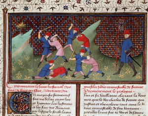 Roman od Ogiera Dánského: boj rukou a miniaturní tyčí převzatou z „“ Kronika Bertranda du Guesclin“ (Ms 490) 1405 Musee Conde, Chantilly od Unknown artist
