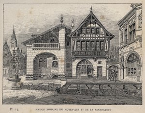 Římský dům středověku a renesance - rytina z roku 1889 v „Historie lidského obydlí na Světové výstavě v roce 1889, pan Charles GARNIER - Librairie centrale des beaux-arts Paris 1889 od Unknown artist