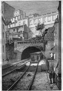 Železniční trasa z Lyonu do Fourvière - rytina v „Journal des voyages““ 1884 od Unknown artist