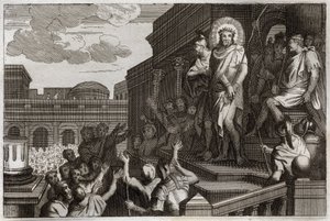 Royaumontská Bible, Nový zákon: Ecce homo. Pontius Pilát (Pontius Pilatus) představuje Ježíše Krista s trním davu se slovy: „Zde je ten člověk“. Ilustrace z roku 1811. od Unknown artist