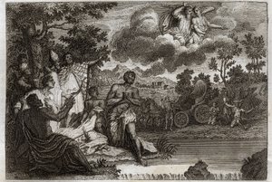 Royaumontská Bible, Nový zákon: Eunuch křtí. Svatý Filip Deacon oznamuje víru eunuchovi etiopské královny a křtí ho. Ilustrace z roku 1811. od Unknown artist