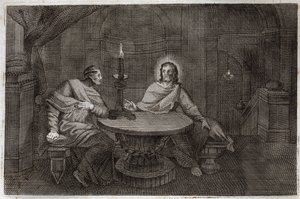 Royaumontská Bible, Nový zákon: Nicodema přichází v noci najít Ježíše Krista. Ilustrace z roku 1811. od Unknown artist