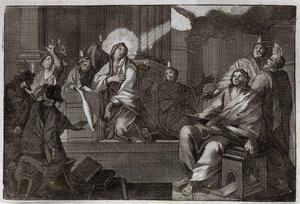 Royaumontská Bible, Nový zákon: Pentecoot. Duch svatý sestupuje na Pannu Marii a Apotery. Ilustrace z roku 1811. od Unknown artist