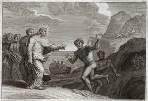 Royaumontská Bible, Nový zákon: Possede gueri. Ježíš Kristus uzdravil posed, který démon rozzuřil. Ilustrace z roku 1811. od Unknown artist
