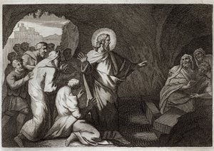 Royaumontská Bible, Nový zákon: Vzkříšení Lazara Ježíšem Kristem. Ilustrace z roku 1811. od Unknown artist