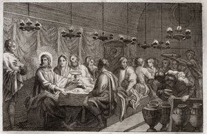 Royaumontská Bible, Nový zákon: Svatba v Káně. První zázrak Ježíše Krista, který proměnil vodu ve víno. Ilustrace z roku 1811. od Unknown artist