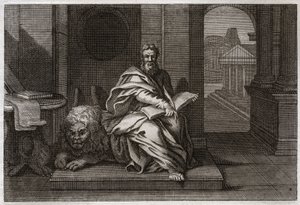 Royaumontská Bible, Nový zákon: Evangelista Svatý Marek se lvem. Ilustrace z roku 1811. od Unknown artist