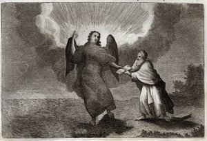 Royaumontská Bible, Nový zákon: Vize svatého Jana. Vidění anděla s otevřenou knihou dává svatému Janovi, aby ho pohltil. Ilustrace z roku 1811. od Unknown artist