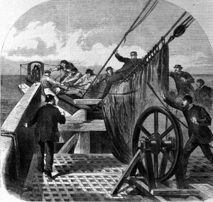 Přetržení transatlantického telegrafního kabelu na palubě lodi Great Eastern se změnilo na vrstvu transatlantického telegrafního kabelu mezi Evropou a Amerikou, přerušení kabelu v roce 1865 od Unknown artist