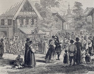 Rusko (19. století). Večírek na vesnici. 1879 (rytina) od Unknown artist