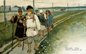 Ruští cestovatelé pěšky v 19. století. od Unknown artist