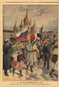 Ruští dobrovolníci v Petrohradu pro francouzskou expedici z Madagaskaru. Rytina v "" Le petit journal "" 28/04/1895. Selva sbírka. od Unknown artist