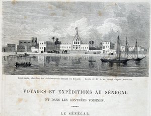 Saint-Louis, hlavní město francouzských podniků v Senegalu - v “” Voyage et voyages au Sénégal”” v Tour du Monde, 2. trim. 1861 od Unknown artist