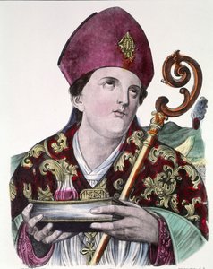 Svatý Gennaro nebo svatý Janvier, patron města Neapole, držící v rukou ampulku s jeho krví. Barevný oblíbený tisk z 19. století. od Unknown artist