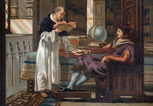 Saint Louis (1214-1270), král Francie, a jeho rada Saint Vincent de Beauvais (c.1190-1264), po „La Ciencia y sus Hombres par Louis Figuier“. Barcelona 1881 od Unknown artist