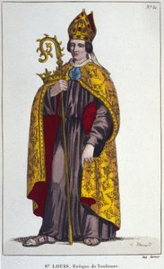 Saint Louis of Toulouse nebo Saint Louis of Anjou. Malý synovec Saint Louis (1274 až 1297), biskup z Toulouse. rytina z roku 1830 od Unknown artist