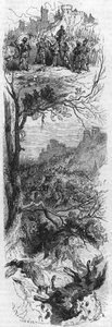 Scény bitev. Ludvík XI. dal náhrdelník Raoulovi de Lannoi (1481), Combat de Therouanne (1480) a Marii de Bourgogne zraněným pádem koně (1482). Rytina 19. století. od Unknown artist