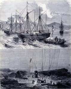 Hledání vraků španělských galeon ve Vigo Bay v roce 1702. 19. století od Unknown artist
