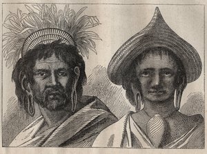 Druhá plavba (1772-1775) kapitána Jamese Cooka (1728-1779): muž a žena z Velikonočního ostrova - ilustrace z „The Great Mariners of the 18th century““ od Unknown artist