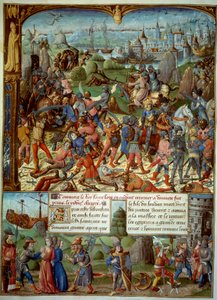 Sedmá křížová výprava (1248-1254). Nahoře Ludvík IX. (Svatý Ludvík) (1215-1270), král Francie, s přechody poté, co byl poražen Saracény u Mansourah v roce 1250. Stáhli se za věže Damašku. Louis IX a jeho dva bratři jsou zatčeni od Unknown artist