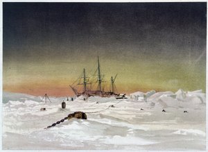 Loď v ledu – v „“Pobřeží polárního moře, vyprávění o arktické expedici“ od Dr. Edwarda Moose, Marcus Nard & Co, Londýn od Unknown artist
