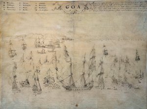 Obléhání Goa, portugalské kolonie, holandským loďstvem v letech 1603 až 1639. Rukopis 17. století Paříž, B.N. od Unknown artist