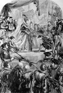 Sir Francis Drake (1540-1596), anglický mořeplavec byl v roce 1581 pasován královnou Alžbětou I. na rytíře. Rytina. od Unknown artist