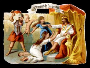 Šalamounův soud s matkou, která se obětovala, aby zachránila své dítě. Chromolitografie 19. století. od Unknown artist