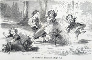 Sophie a její přátelé zasadili šeřík - v „Neštěstí Sophie“ od hraběnky ze Ségur, Hachette od Unknown artist