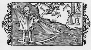 Čaroděj překračující moře pomocí loterie – v „Historie severních národů“ od Olause Magnuse, Řím 1555 od Unknown artist