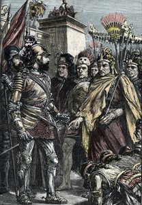 Španělské dobytí Mexika:setkání Hernana Cortése a Montezumy II. v roce 1519 od Unknown artist