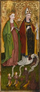 Sv. Barbora a sv. Valentýn s Casparem von Laubenbergem a jeho syny, kolem roku 1450 (tempera a olej na desce) od Unknown artist