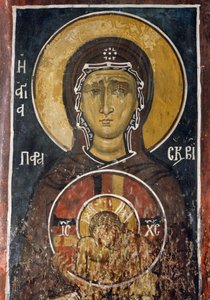 St Paraskevi, ztělesnění Velkého pátku držící ikonu Krista Nejvyšší Pokory, freska (1332-1333), byzantský kostel Panny Marie Asinou (12. století) (Seznam světového dědictví UNESCO, 2001) Pohoří Troodos, Kypr od Unknown artist