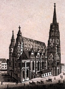 Katedrála svatého Štěpána (St. Stephen nebo Stephansdom nebo St. Stephane nebo St. Stephan Kirche) ve Vídni v Rakousku (Vídeň) v „Svět ilustruje 168 pohledů“ Nedatováno (konec 19. století) od Unknown artist