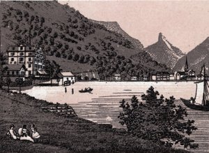 Švýcarsko: pohled na město Fluelen. v „“ Svět ilustruje 168 pohledů““ Nedatováno (konec 19. století) od Unknown artist