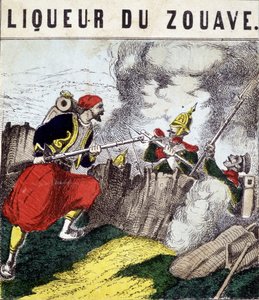 Tag „“ Zouave Liqueur““: Zouave bojující proti nepřátelům. n.d. 19. století od Unknown artist
