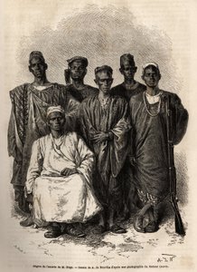 Africká eskorta mága, poručíka na lodi, vyslána na misi do Nigeru. Rytina k ilustraci příběhu o plavbě poručíka Mage v západním Súdánu v letech 1863 až 1866, publikovaná v „Le tour du monde, nouveau journal des voyages“, editoval E. od Unknown artist