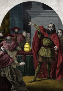 Antipapež Jan XXIII. (Antipapa Giovanni 23) (1410-1415) (Baldassarre Cossa) byl prohlášen suverénním pontifikem koncilem v Pise v roce 1410. Rytina z roku 1842 v „Histoire des Popes“ od Maurice Lachatre. Soukromá sbírka. od Unknown artist